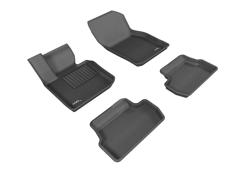 Mini Cooper SE Hardtop 2-Door Floor Mat Set - Front and Rear - 3D MAXpider - KAGU Series, Carbon Fiber Embossed Pattern - Black - `14-`24